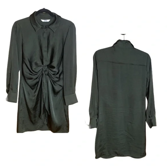 dark green satin shirt dress Long Sleeve Satin Shirt Dress main image 0